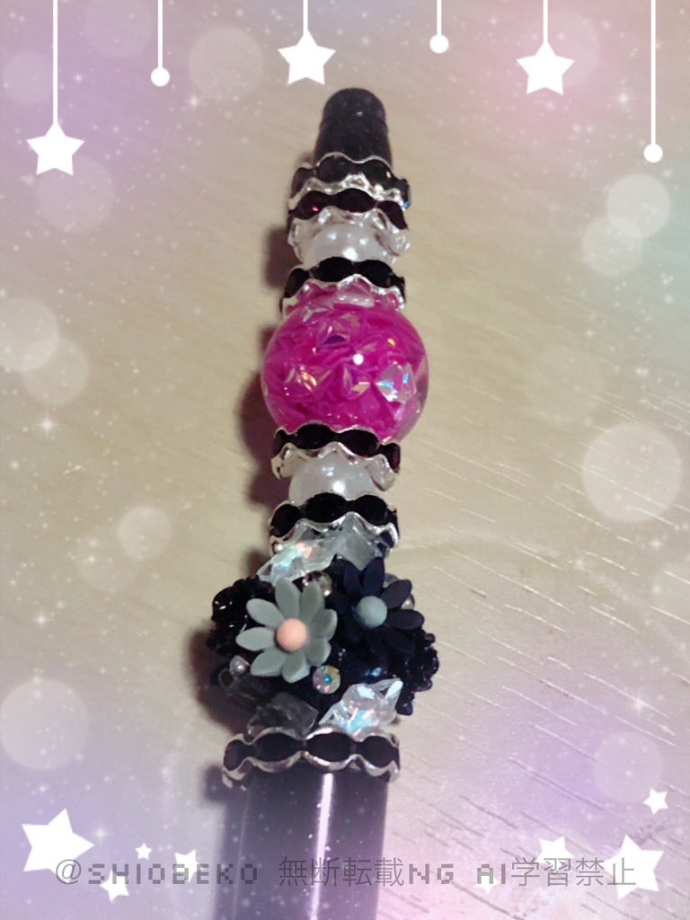 ハンドメイド カスタムボールペン フラワー×ブラック&パープル