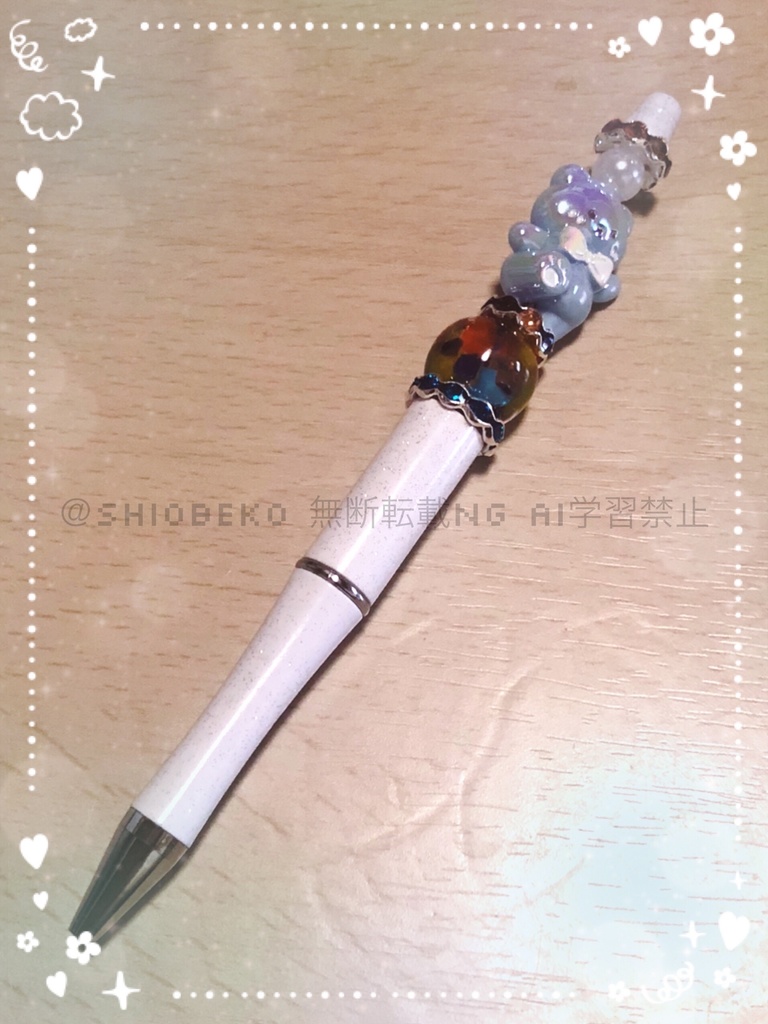 ハンドメイド カスタムボールペン ホワイト×ブルーベア