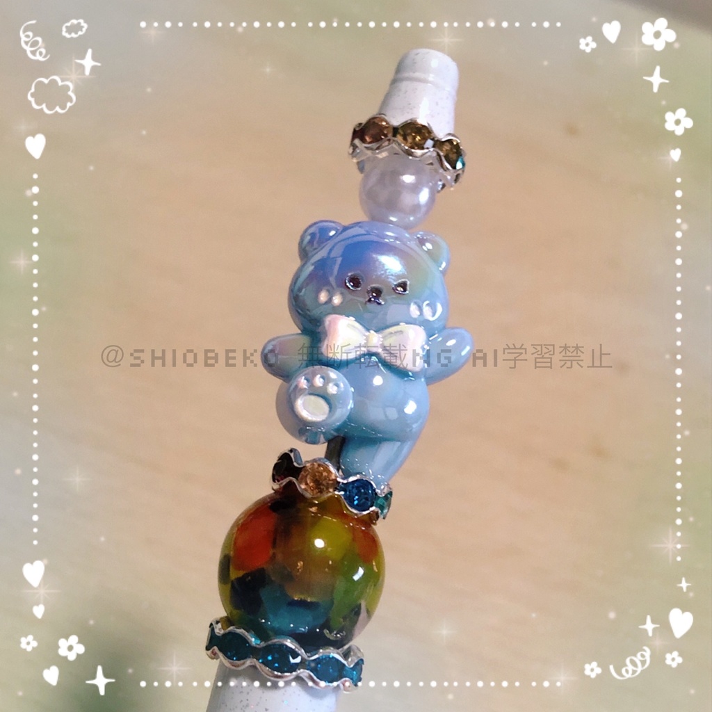 ハンドメイド カスタムボールペン ホワイト×ブルーベア