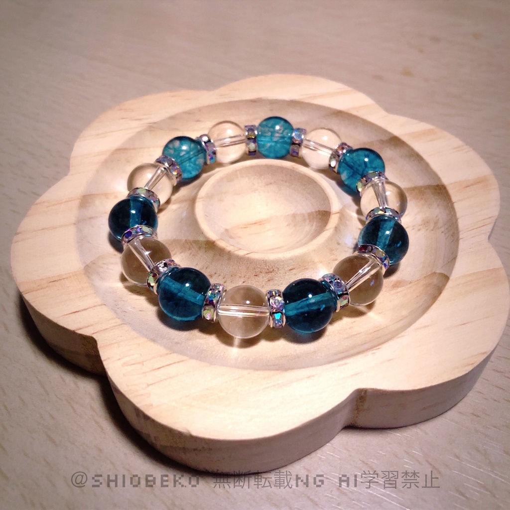 ハンドメイド 天然石ブレスレット ブルークラック水晶