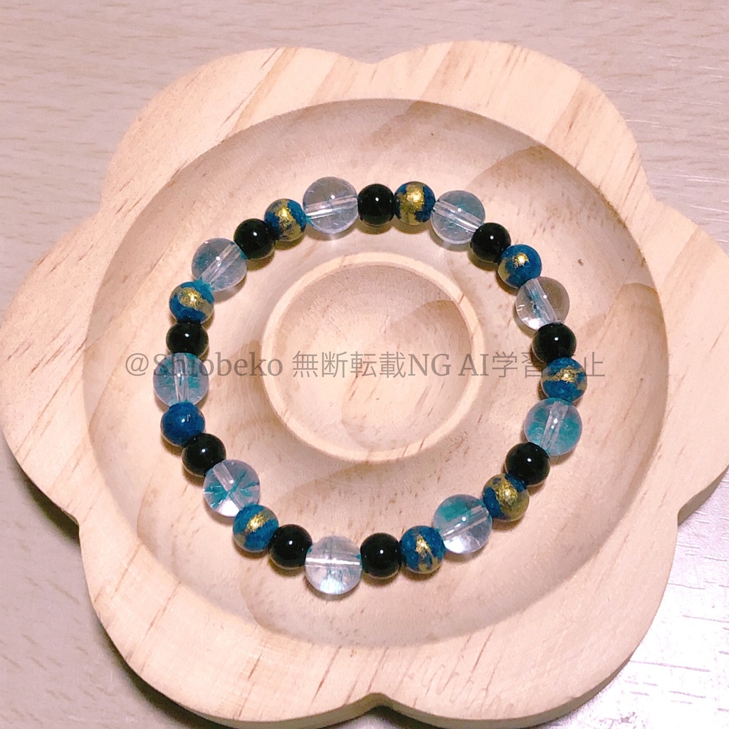 ブルーゴールドシルクジャスパー×オニキス クラック水晶ブレスレット