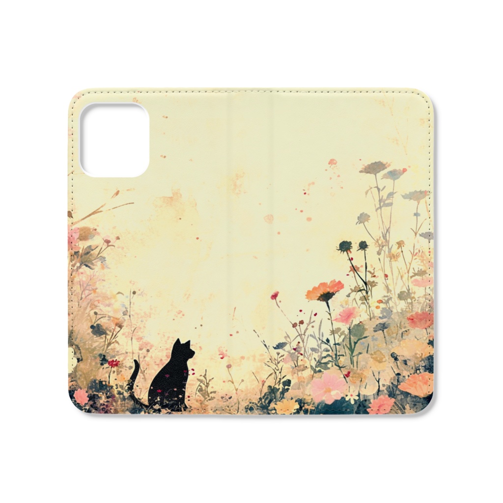 くろ猫お花 スマホケース