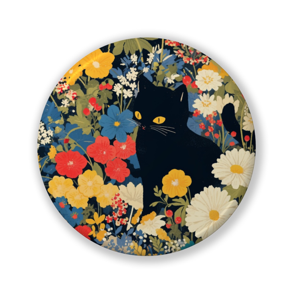 くろ猫と花 バリュー缶バッジ