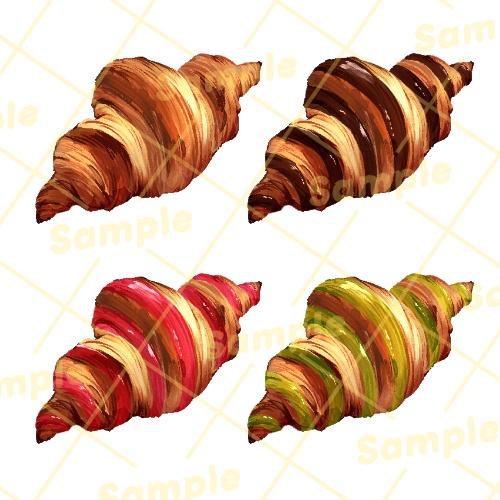 筆のタッチが残る手描きパン_イラスト素材_20枚