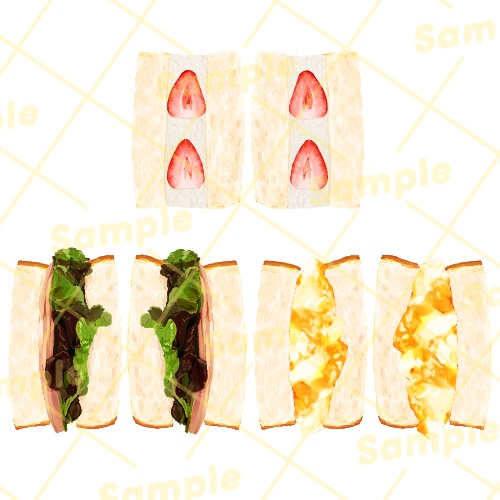 筆のタッチが残る手描きパン_イラスト素材_20枚