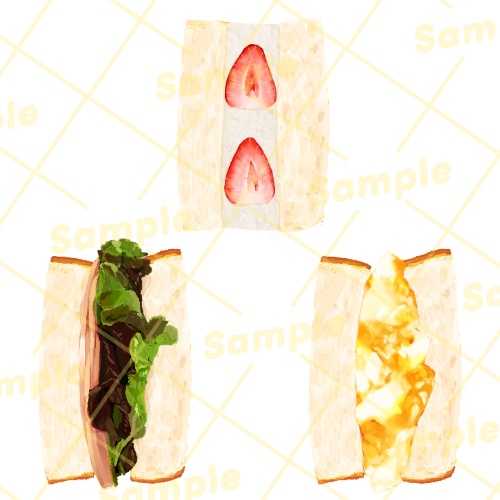 筆のタッチが残る手描きパン_イラスト素材_20枚