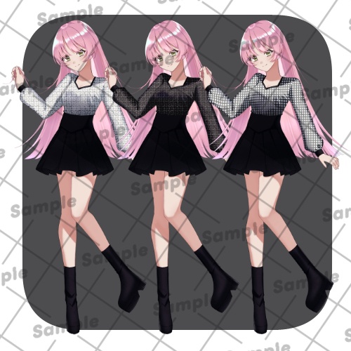 立ち絵02_女性_私服_表情差分16種_髪色・服差分有り