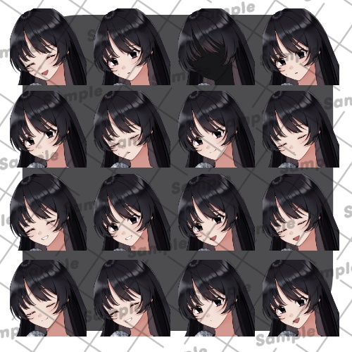 立ち絵02_女性_私服_表情差分16種_髪色・服差分有り