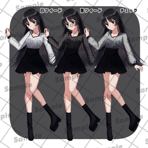 立ち絵02_女性_私服_表情差分16種_髪色・服差分有り