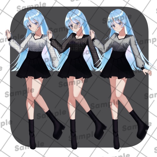 立ち絵02_女性_私服_表情差分16種_髪色・服差分有り