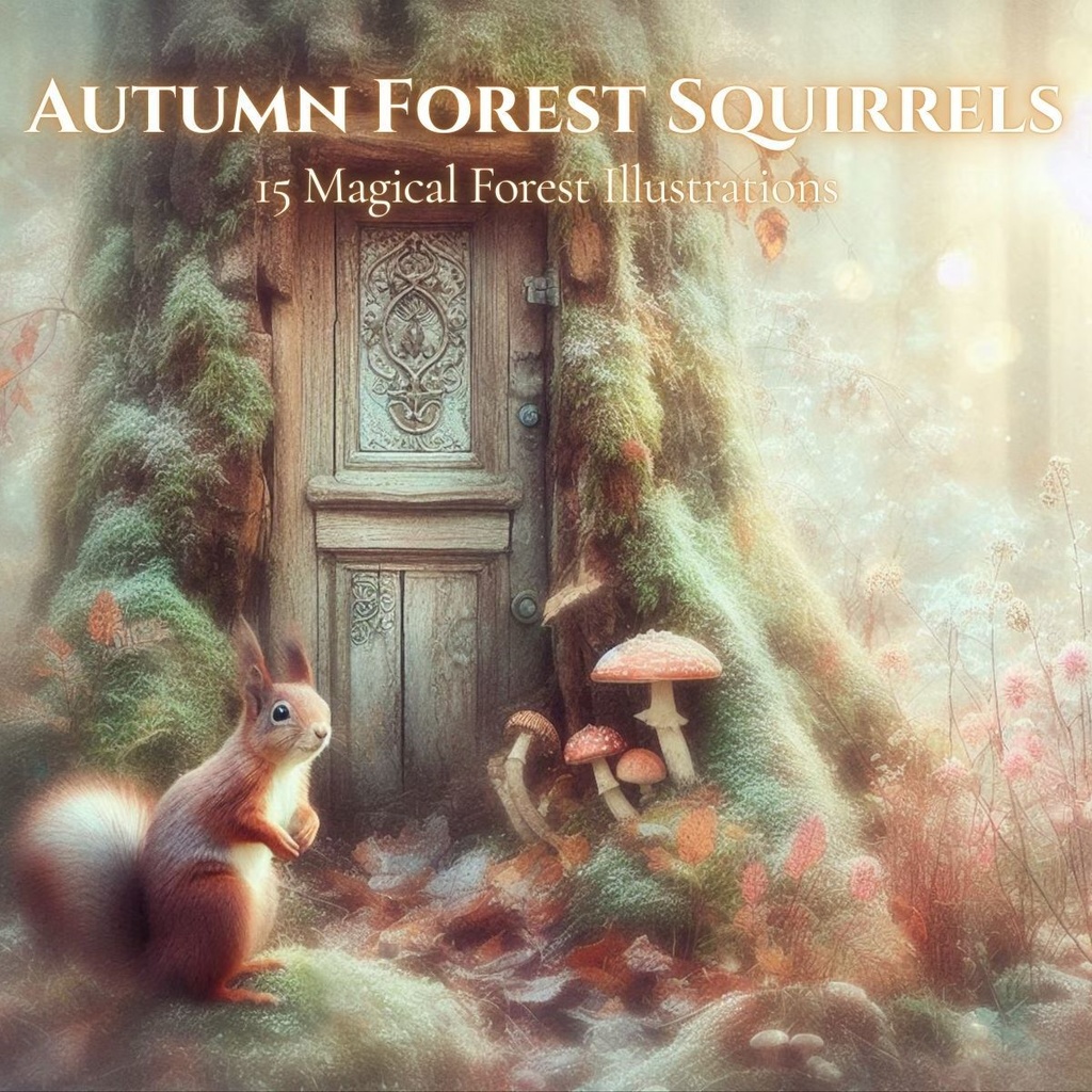 「秋のリスの森」デジタル画像15枚＆タグ1枚セット[商用可/加工自由]