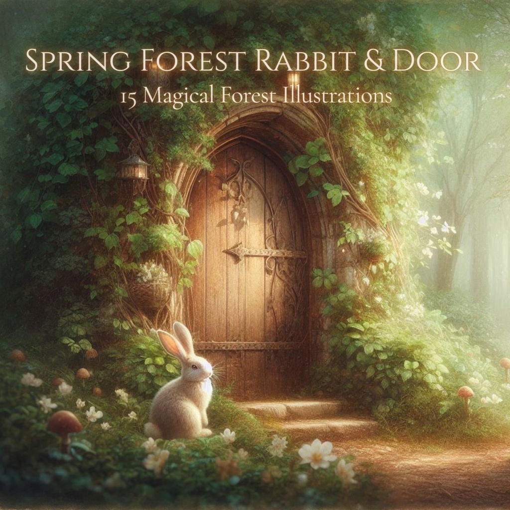 「春の森・ウサギと扉」デジタル画像15枚セット[商用可/加工自由]