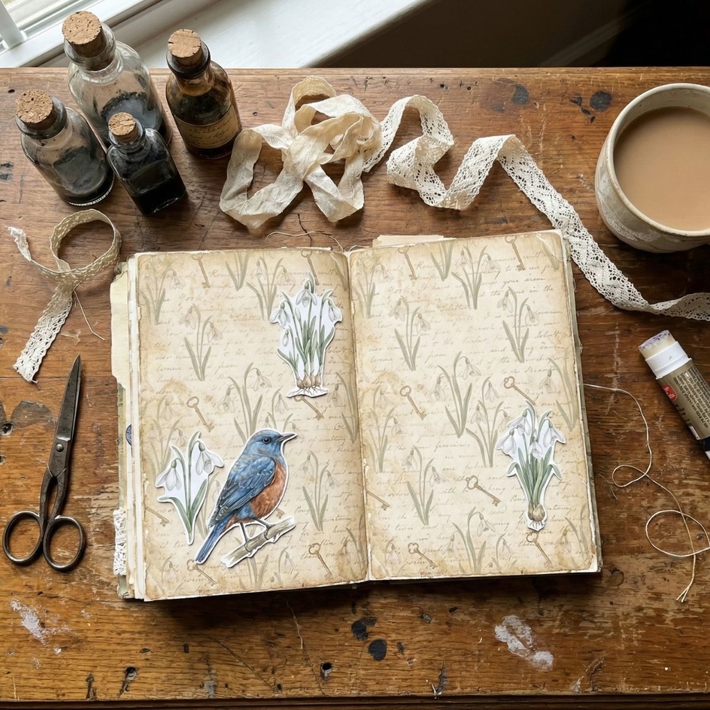 『春の扉を開く秘密の鍵：イソヒヨドリとスノードロップの素材セット』