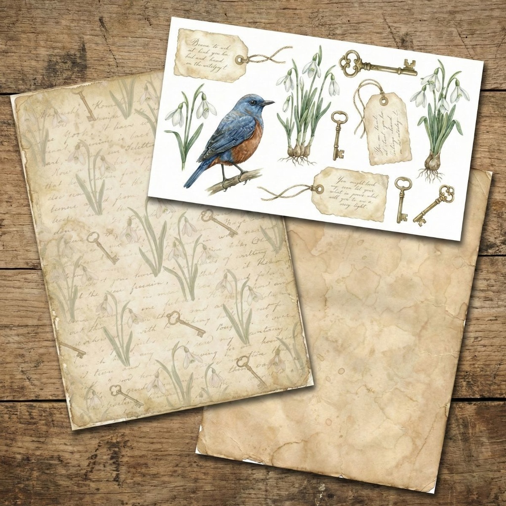 『春の扉を開く秘密の鍵:イソヒヨドリとスノードロップの素材セット』