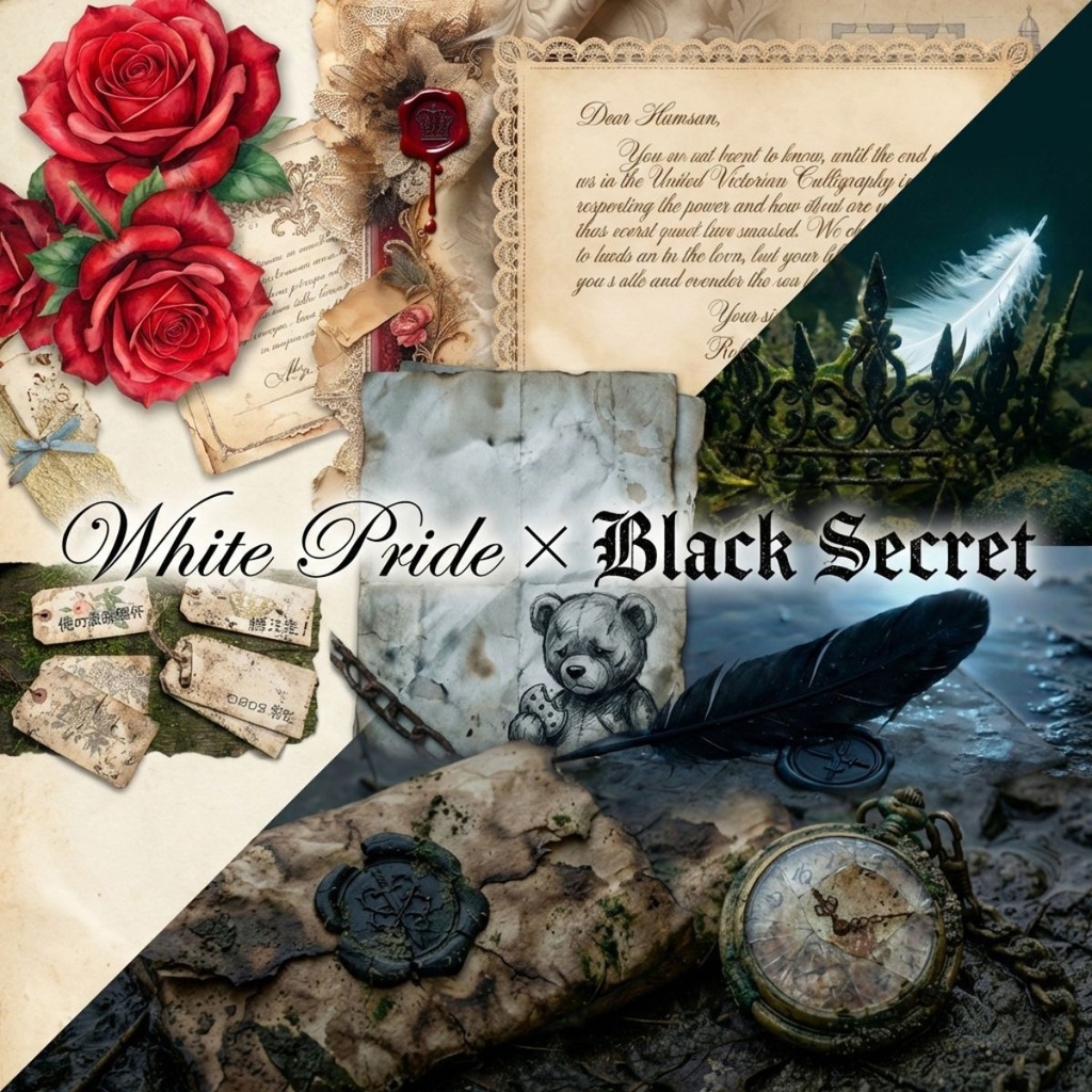 『秘密のバラ園 × スワンレイク（白いプライド・黒い秘密）』デジタルジャンクジャーナル素材