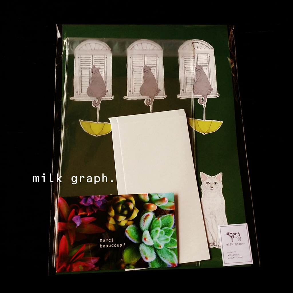 猫と多肉植物(クリア) レターセット