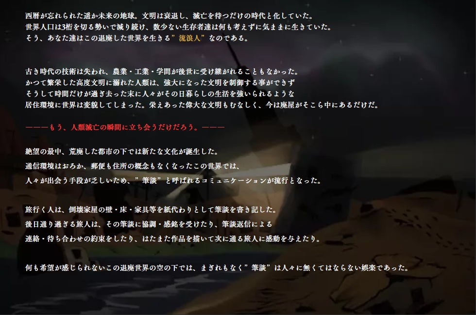 『退廃世界の流浪人』オンラインマーダーミステリー:ユドナリウムデータ