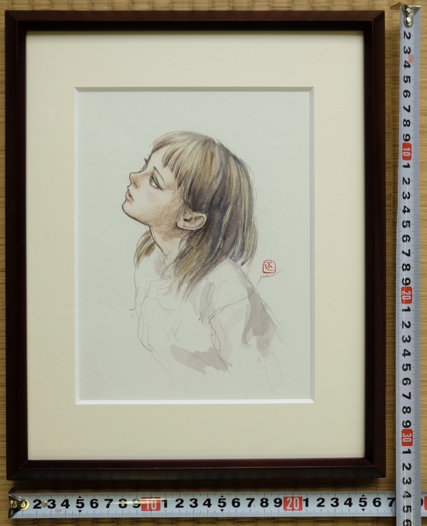 絵画「観月」のためのスケッチ 鉛筆水彩画直筆素描 オリジナル1点