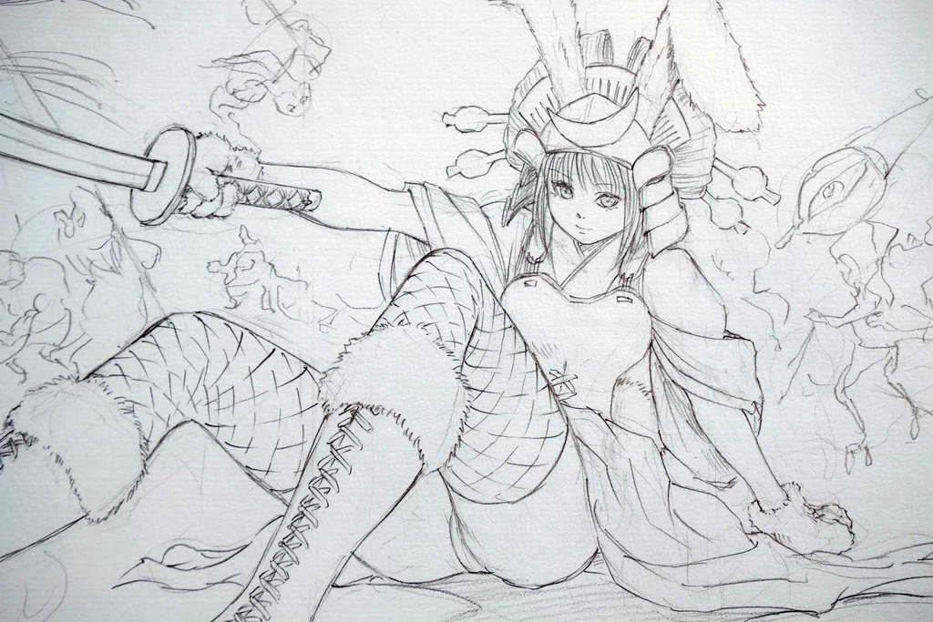 メディチ家でのライブペイント「兎兜」のためのスケッチ 鉛筆線画直筆素描 オリジナル1点