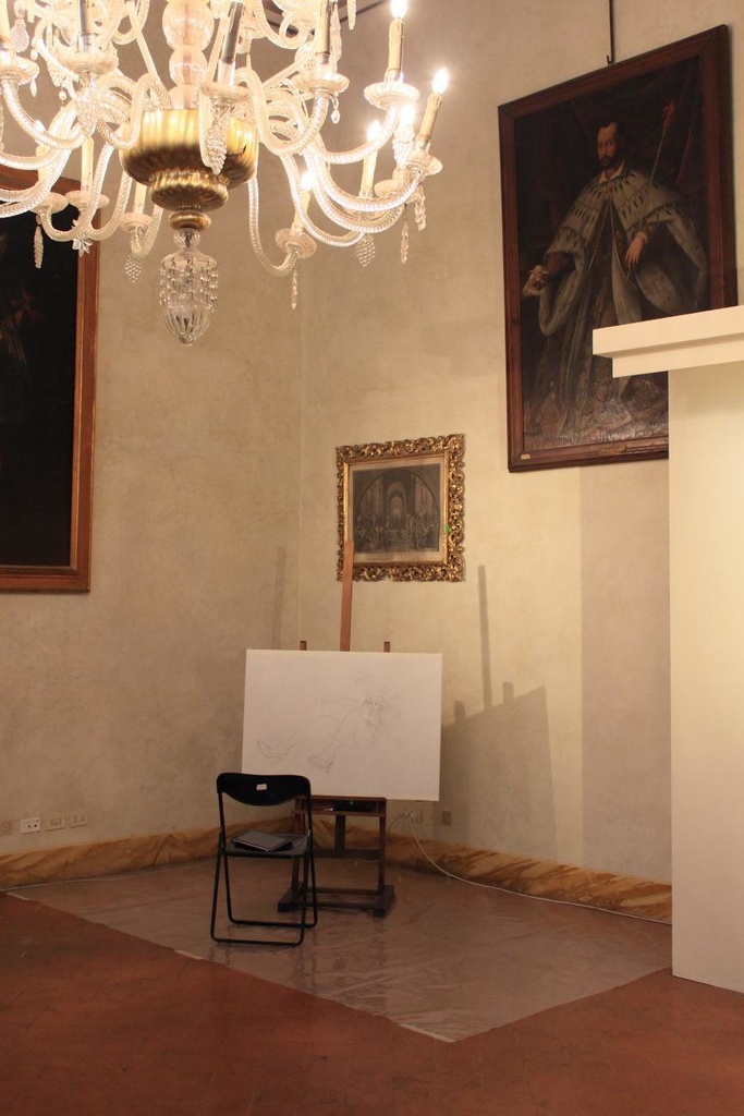 メディチ家でのライブペイント「兎兜」のためのスケッチ 鉛筆線画直筆素描 オリジナル1点