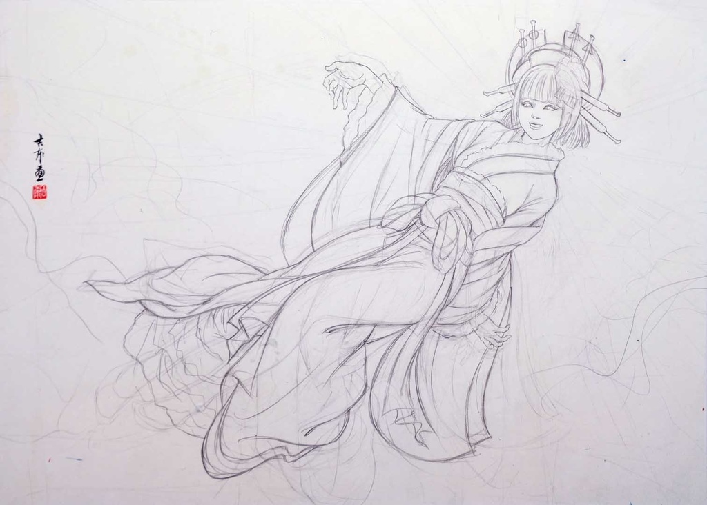 小林未郁さんCD「Mika Type ろ」ジャケット原画「絡新婦」のための下絵 鉛筆線画直筆素描 オリジナル1点