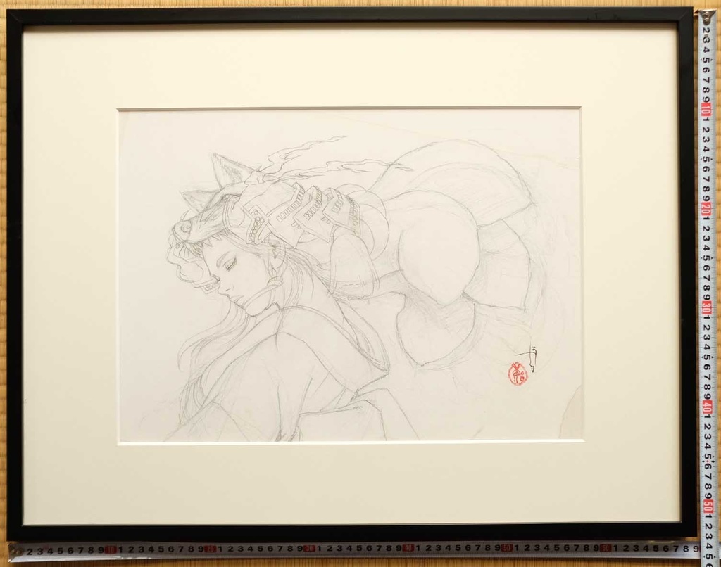 絵画「天狐Ⅱ」のための下絵 鉛筆線画直筆素描 オリジナル1点