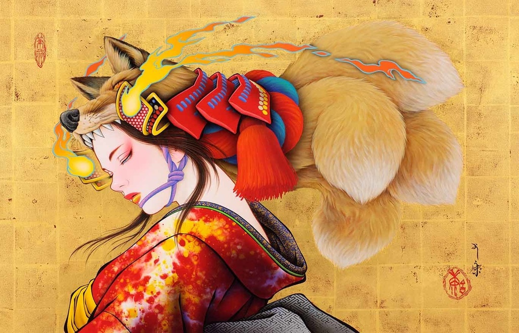 絵画「天狐Ⅱ」のための下絵 鉛筆線画直筆素描 オリジナル1点