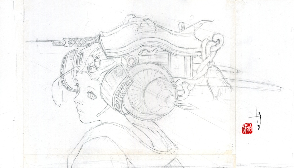 絵画「ZERO MOMENT POINT」のための下絵 鉛筆線画直筆素描 オリジナル1点