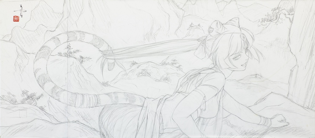 アングレーム国際漫画祭でのライブペイントのための下絵 鉛筆線画直筆素描 オリジナル1点