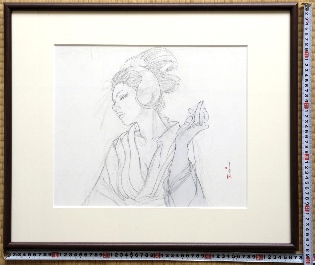 絵画「見立て弁天 鶴形脛骨簪」のための下絵 鉛筆線画直筆素描 ツナマヨさんモデル オリジナル1点