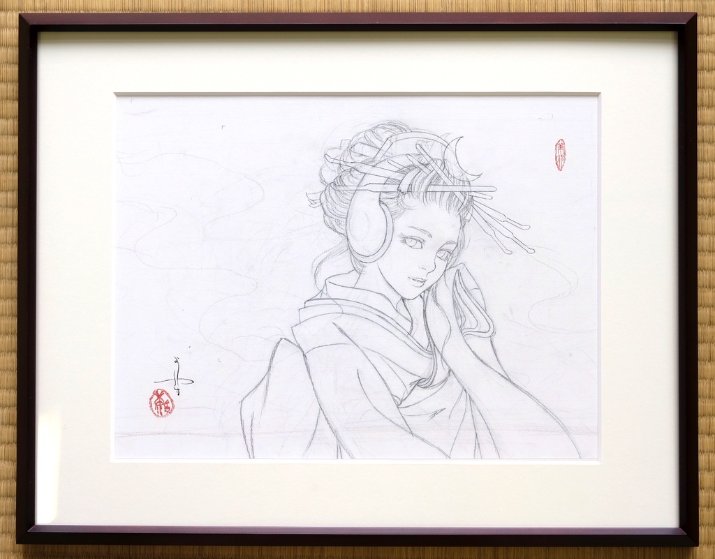絵画 見立て弁天 のための下絵 鉛筆線画直筆素描 オリジナル１点 Tamura Yoshiyasu Booth