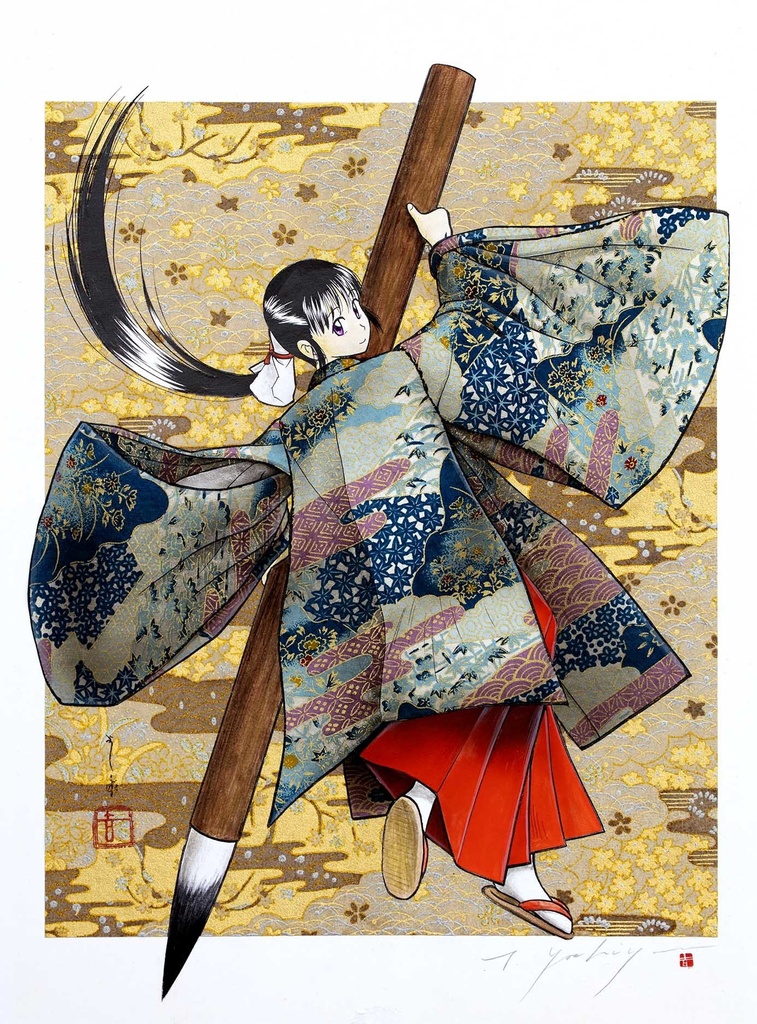 マンガ「筆神」のためのイメージボード① 2000年制作 コラージュ・直筆彩色 オリジナル1点