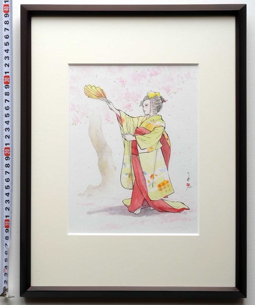 「春の舞」 ペン・水彩画直筆素描 オリジナル1点