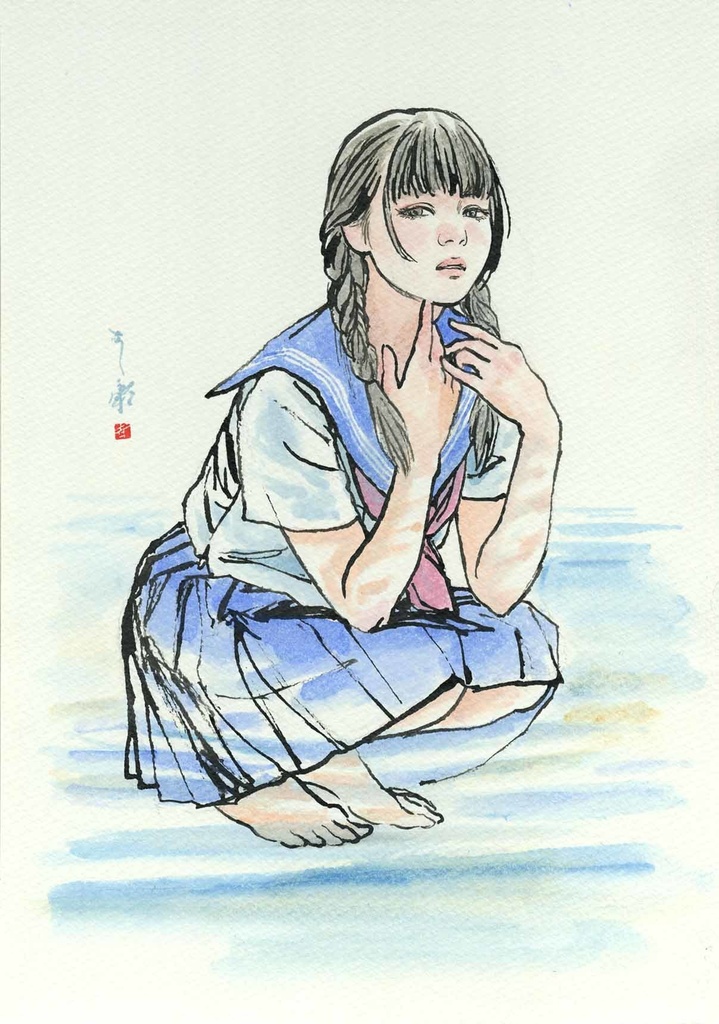 金銀蒔絵螺鈿漆作品群のためのスケッチ④ ペン・水彩画直筆素描 オリジナル1点