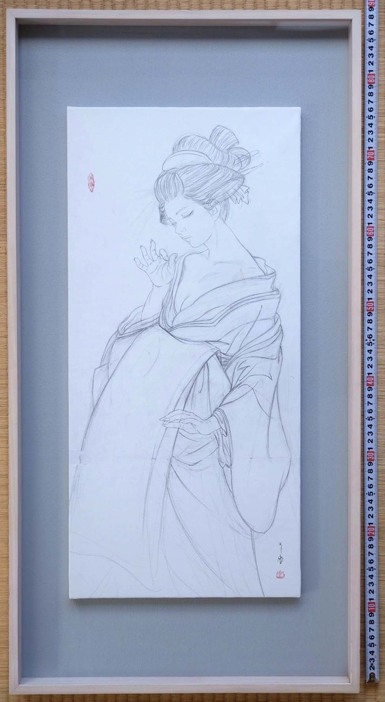 絵画「見立て月光」のための下絵 鉛筆線画直筆素描 オリジナル1点