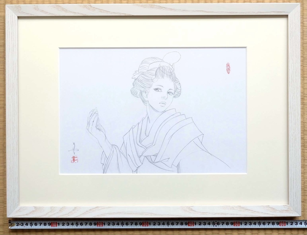 絵画「見立て源氏」のための下絵 鉛筆線画直筆素描 オリジナル1点