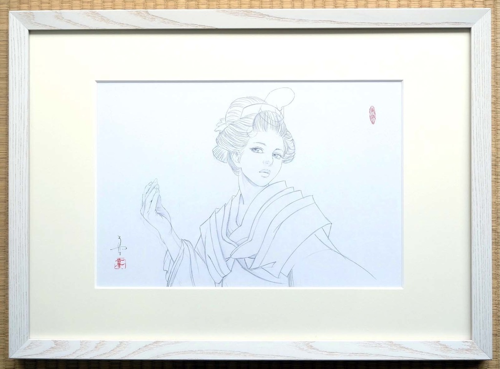 絵画「見立て源氏」のための下絵　鉛筆線画直筆素描　オリジナル１点
