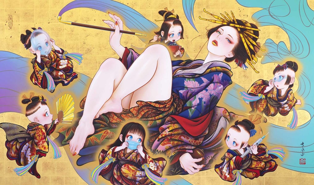 絵画「見立て七薬師」のための下絵 鉛筆線画直筆素描 オリジナル1点