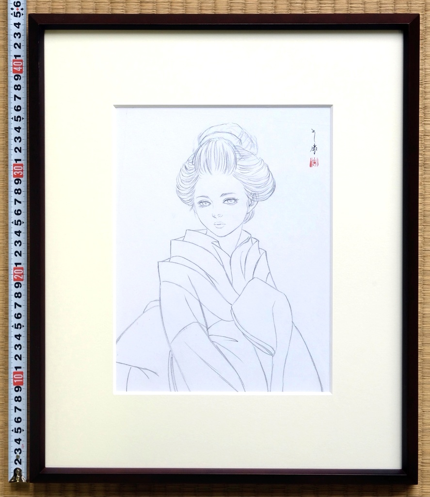 絵画「見立て姫山 春花」のための下絵 鉛筆線画直筆素描 オリジナル1点