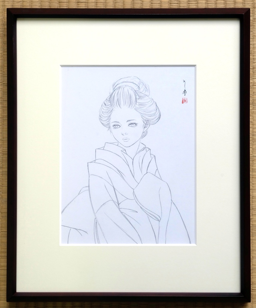 絵画「見立て姫山 春花」のための下絵　鉛筆線画直筆素描　オリジナル１点