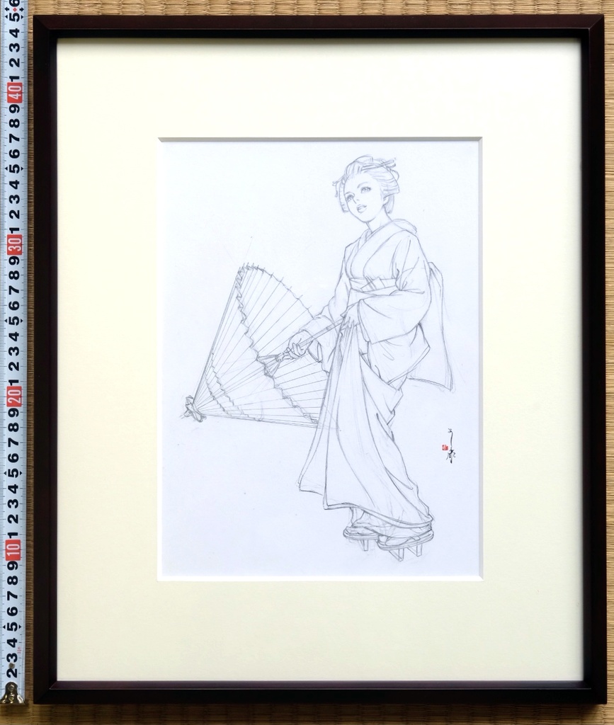 墨絵「虹」のための下絵 鉛筆線画直筆素描 オリジナル1点