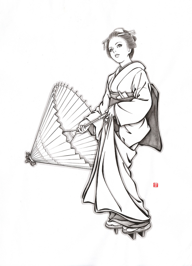 墨絵「虹」のための下絵 鉛筆線画直筆素描 オリジナル1点