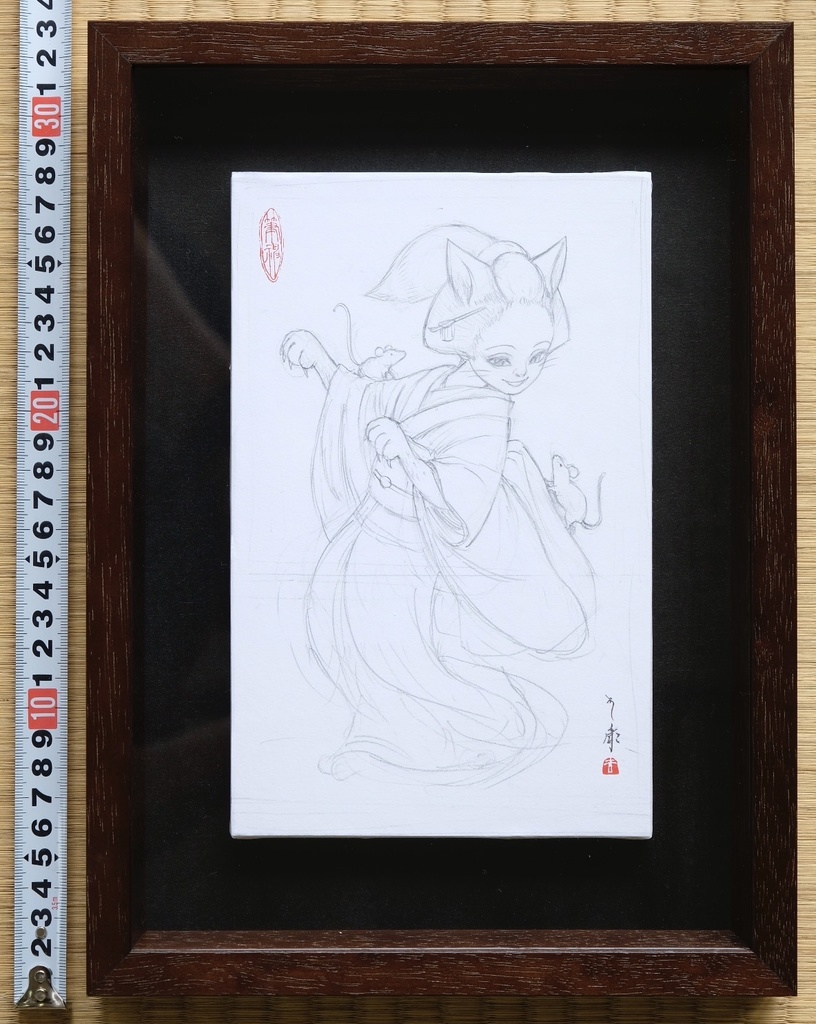 絵画「女狐」のための下絵 鉛筆線画直筆素描 オリジナル1点