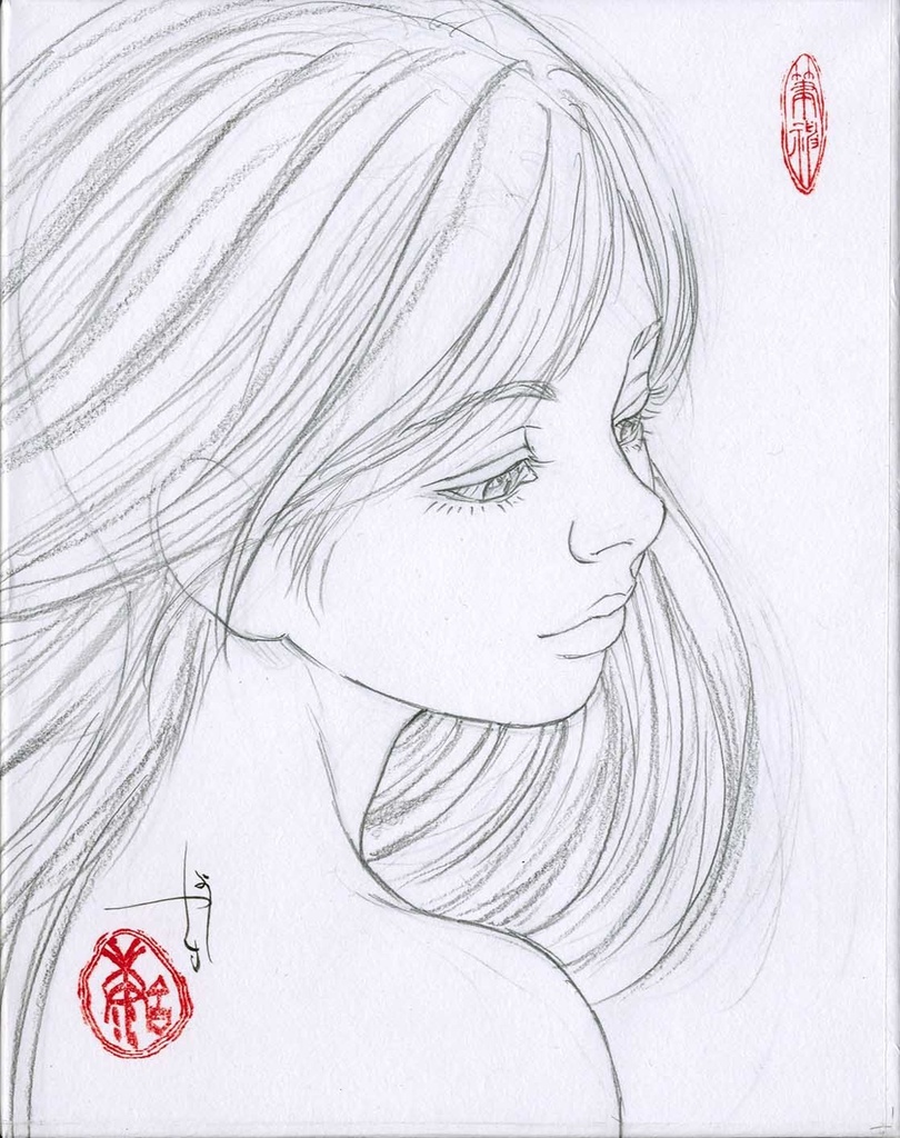 絵画「Fairy tale」のための下絵 鉛筆線画直筆素描 オリジナル1点