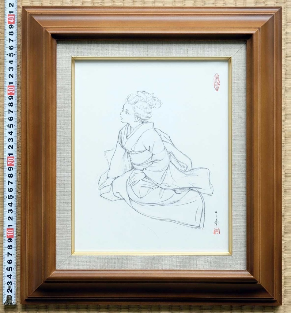 絵画「やつし稲荷」のためのスケッチ 鉛筆線画直筆素描 オリジナル1点