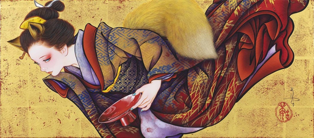 絵画「やつし稲荷」のためのスケッチ 鉛筆線画直筆素描 オリジナル1点