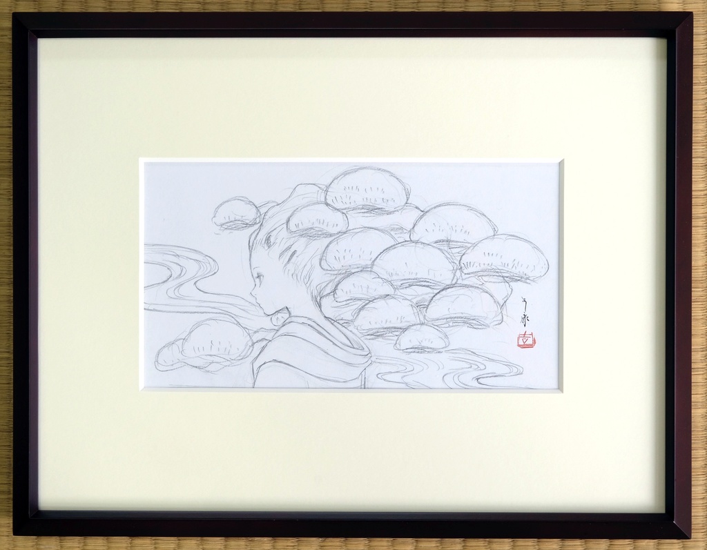 絵画「高田松原」のためのスケッチ　鉛筆線画直筆素描　オリジナル１点