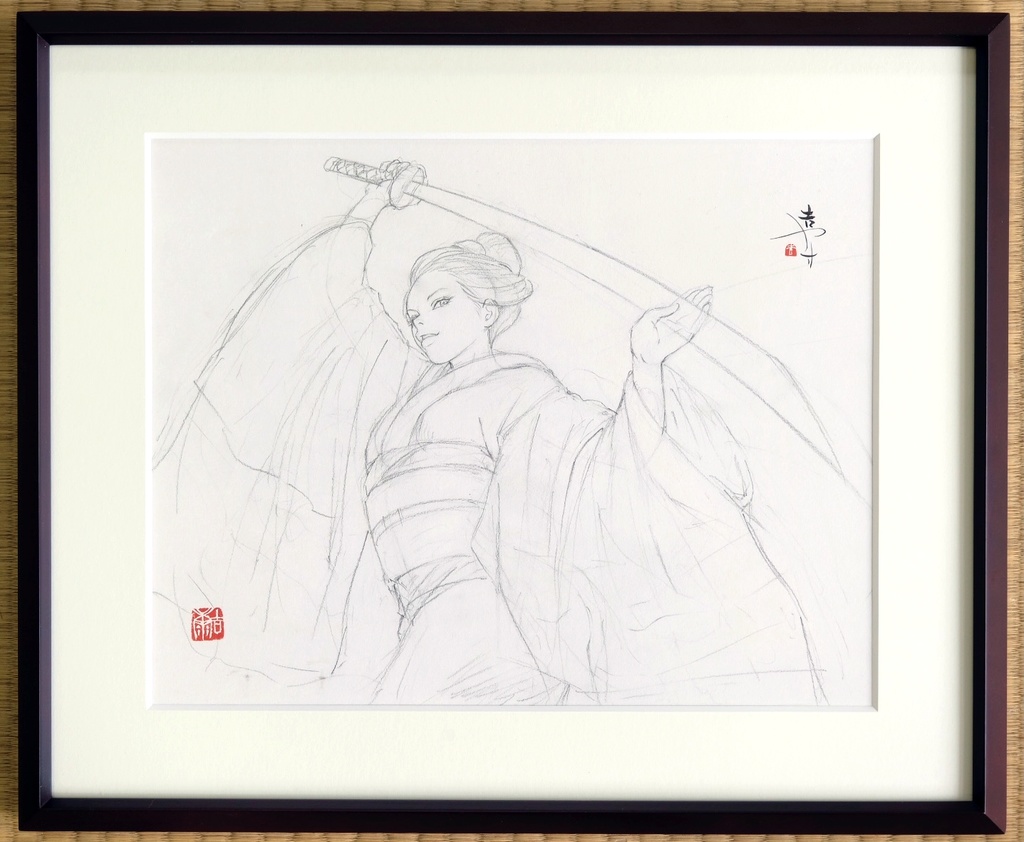 2015年フランス・アングレーム国際マンガ祭におけるライブペイントのための下絵　鉛筆線画直筆素描　オリジナル１点