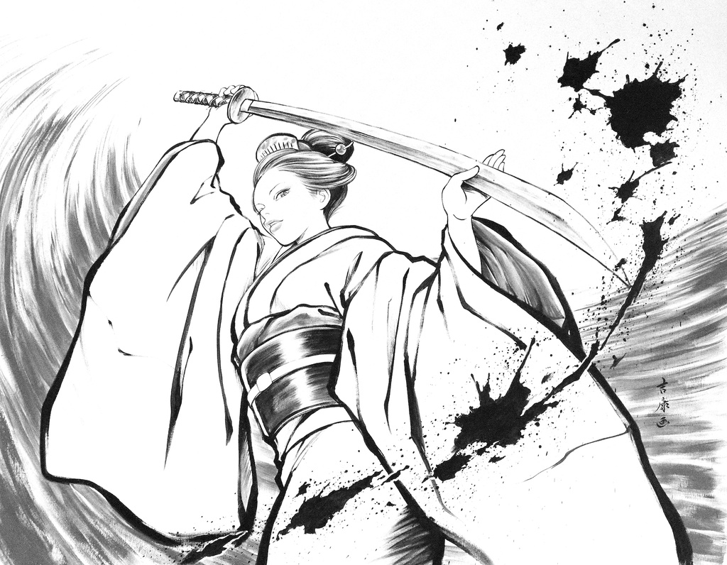 2015年フランス・アングレーム国際マンガ祭におけるライブペイントのための下絵 鉛筆線画直筆素描 オリジナル1点