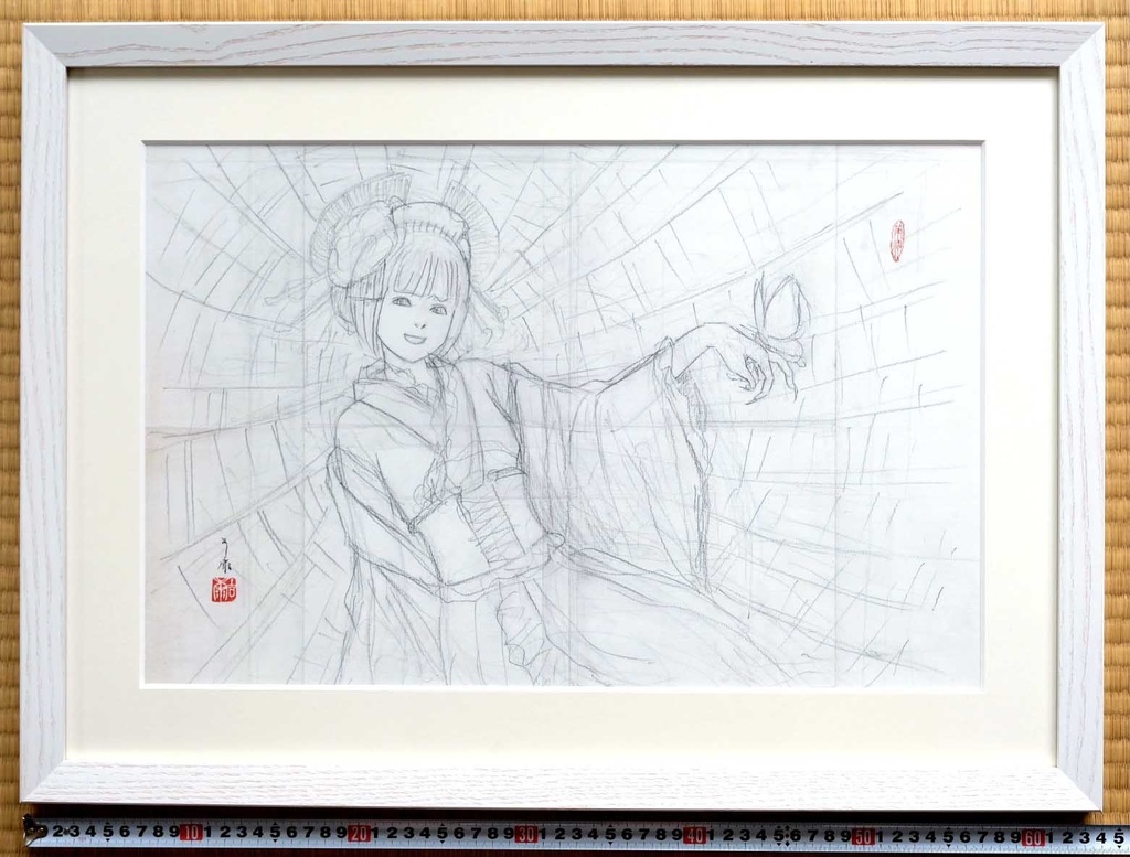 小林未郁さんCDアルバム「mika type ろ」のジャケット絵画「絡新婦」のためのスケッチ 鉛筆線画直筆素描 オリジナル1点